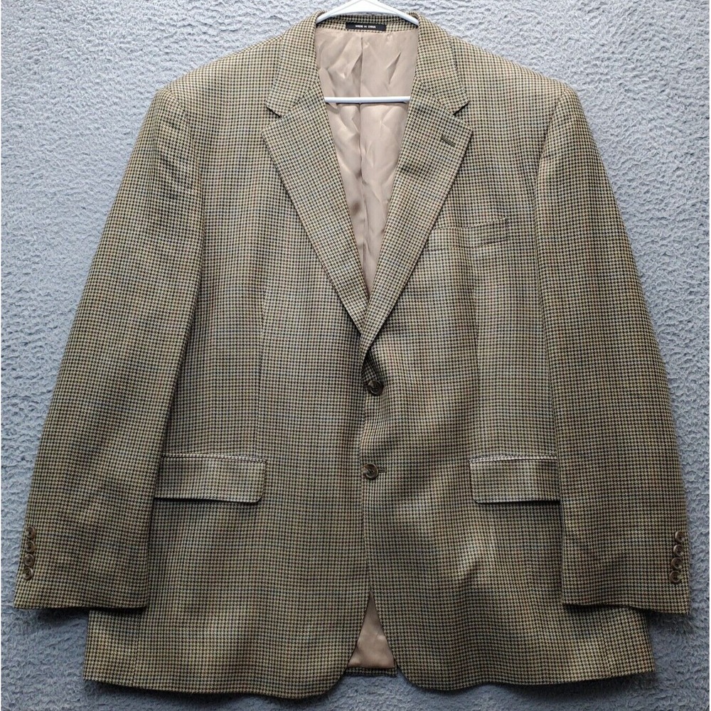 Chaps Blazer Jacket Men's 48R Multi Houndstooth Silk Notch Lapel Single Breasted